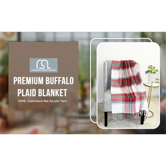 Plaid Throw Blanket Lightweight Soft Decorative Couch Blanket Indoor Outdoor - Picture 5 of 7